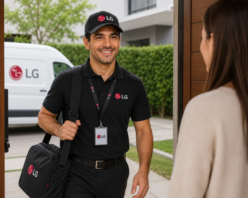 Técnico LG recibido por la clienta en su casa